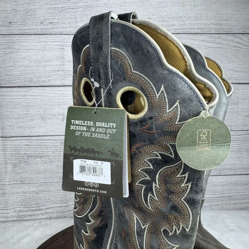 Laredo Men’s Summit L7730 Broad Square Toe Western Cowboy Boot Grey Size 9.5D